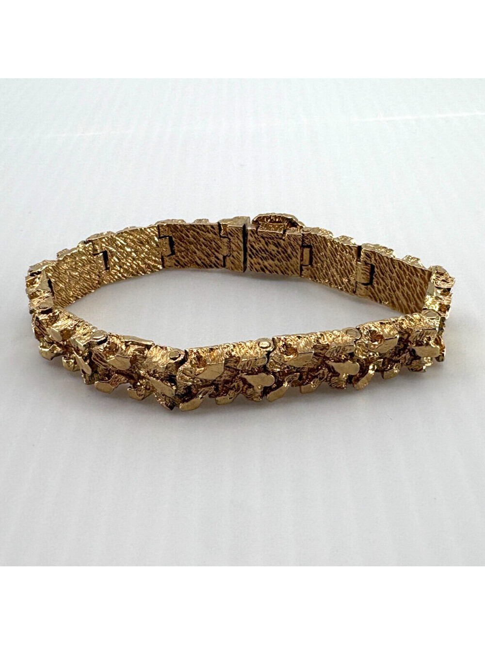 Vintage Brutalist Gold Tone Link Bracelet Sculptural Textured Modernist
